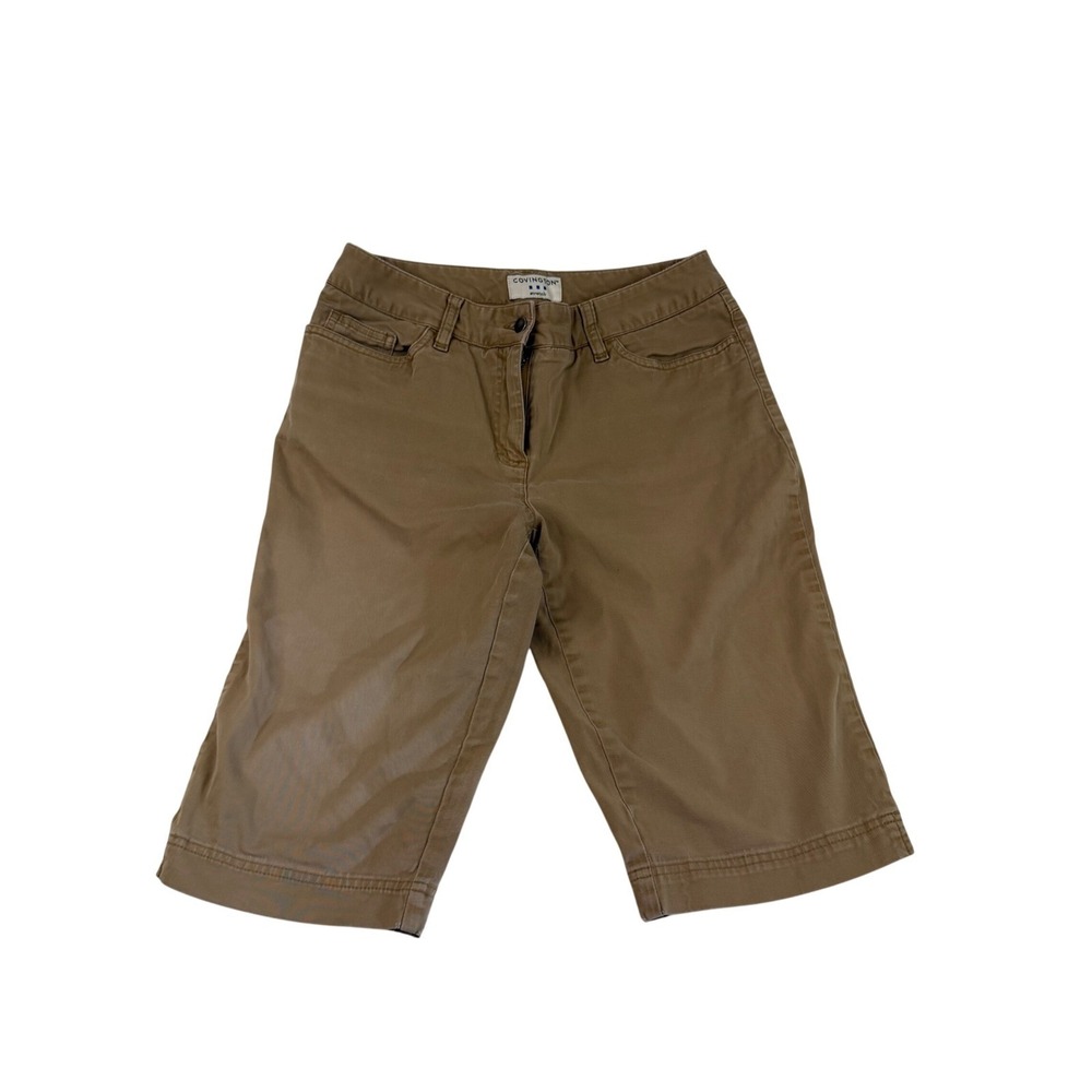 Covington Khaki Tan Stretch Bermuda Shorts Womens 6 Mid Rise 5 Pocket Casual